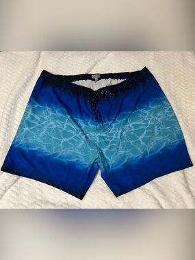 Men's Blue Gradient Wave-Print Swim Board Shorts